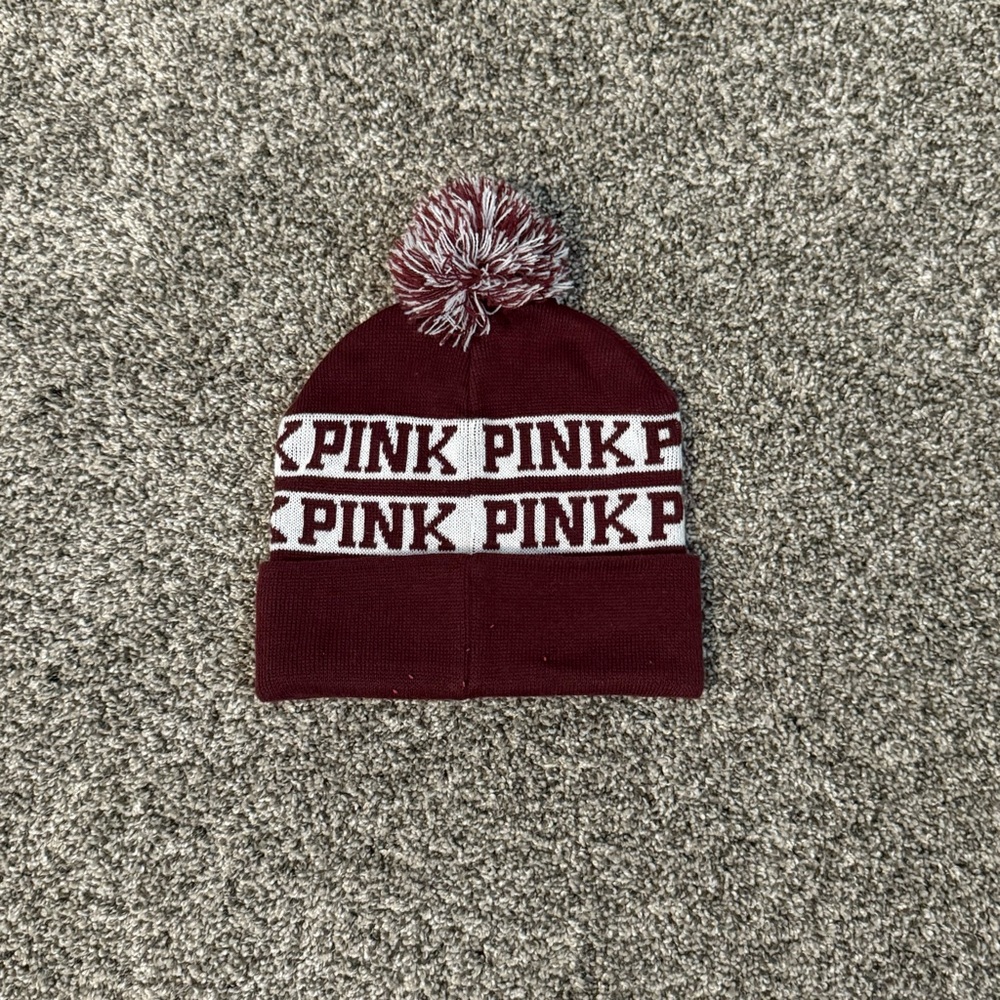PINK Victoria's Secret Kids Beanie - Burgundy and White